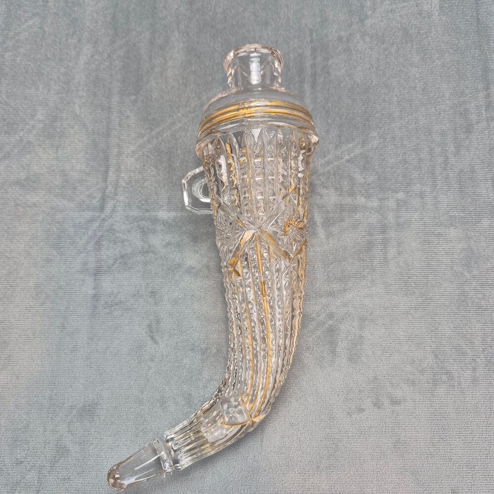 Vintage Pressed Glass Car Flask Vase Decanter "HORN OF PLENTY" C. 1920's 30's